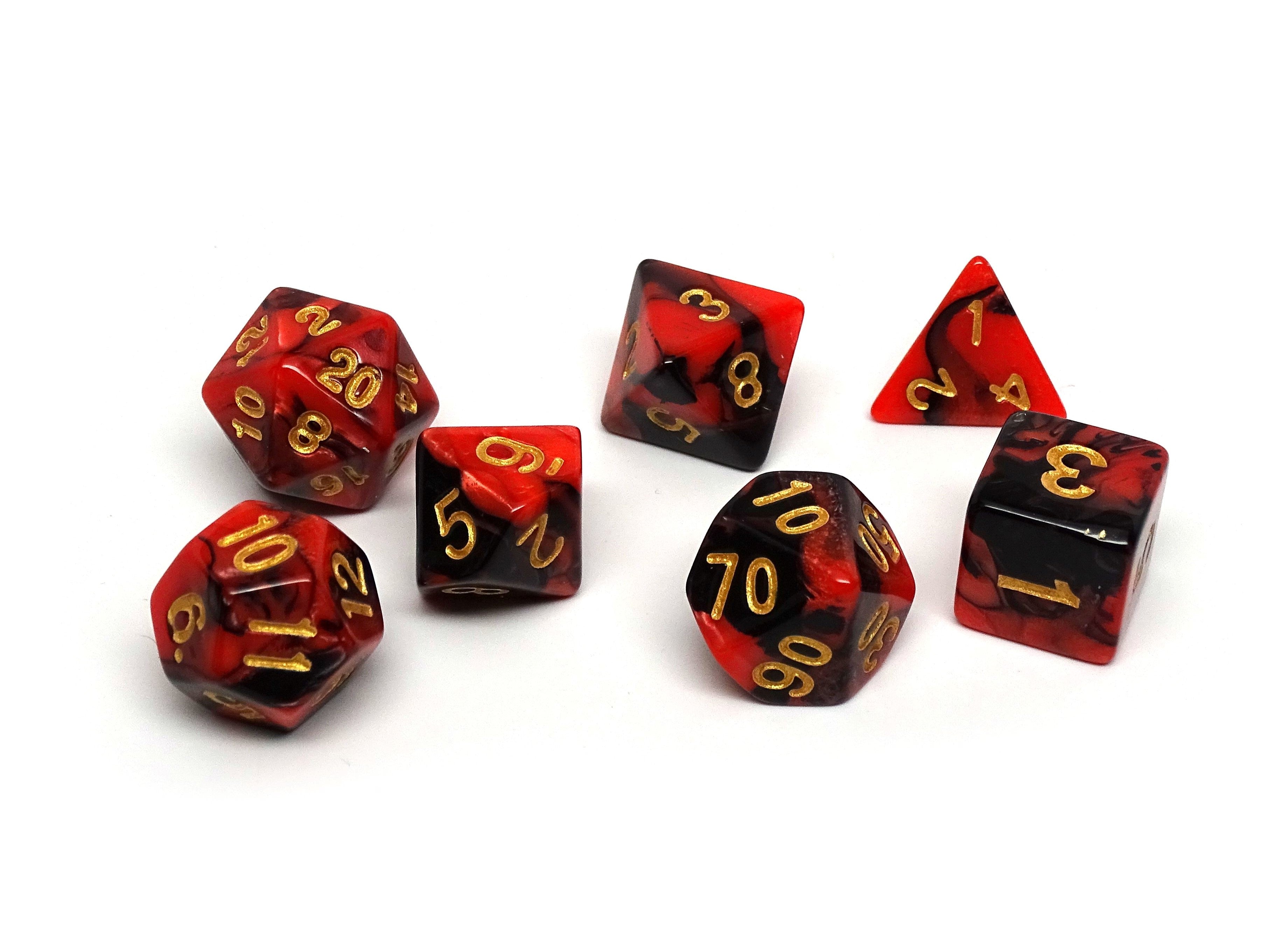 Black & Red Swirl 7 Piece Dice Set - Bards & Cards