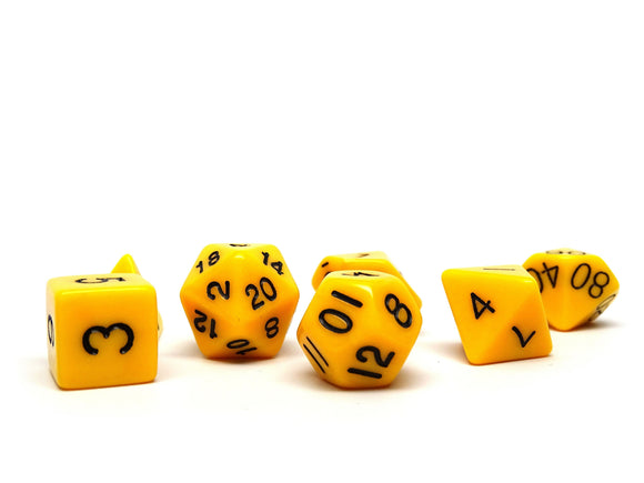 Yellow Opaque Dice - 7 Piece Set - Bards & Cards