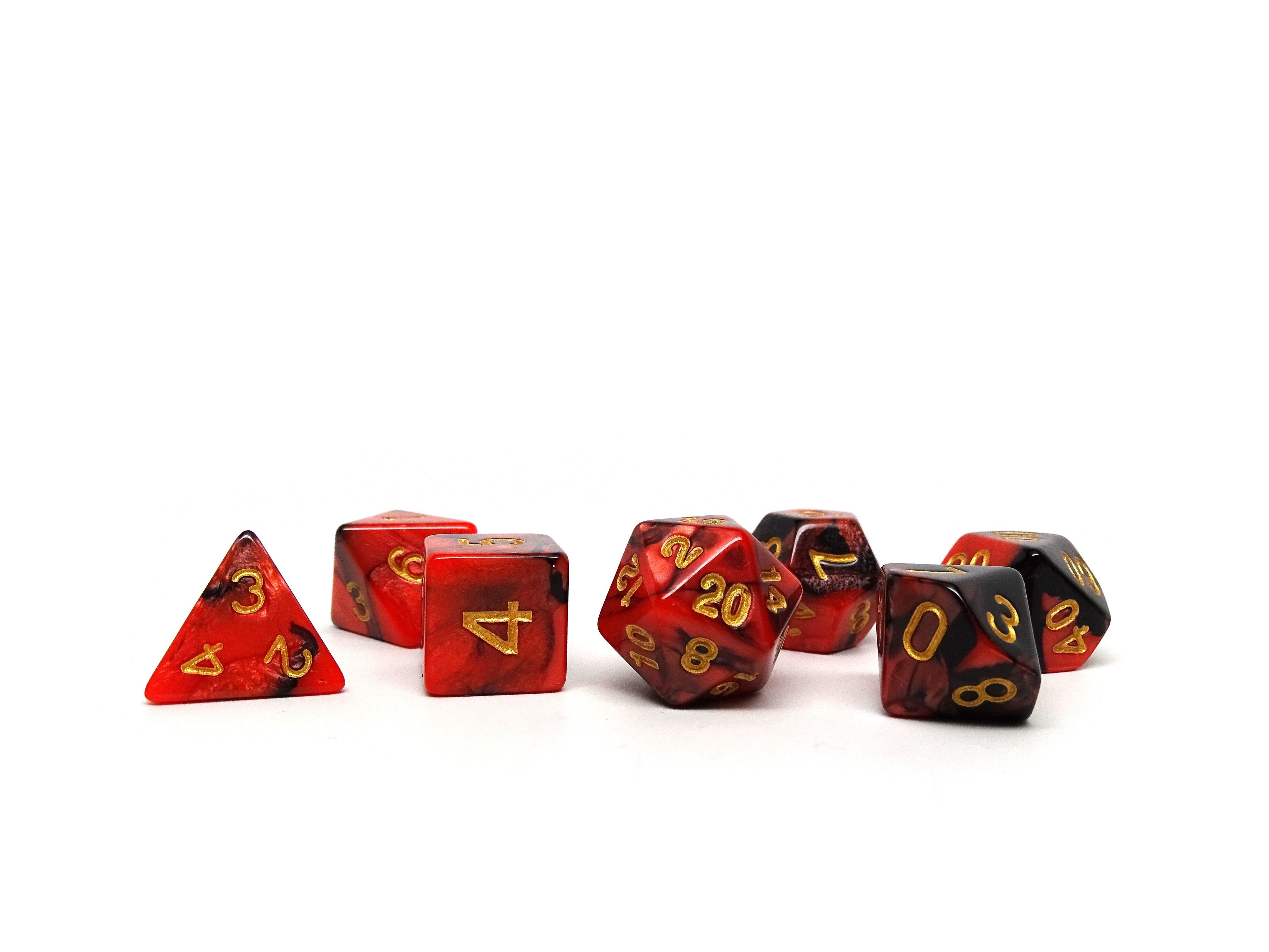 Black & Red Swirl 7 Piece Dice Set - Bards & Cards