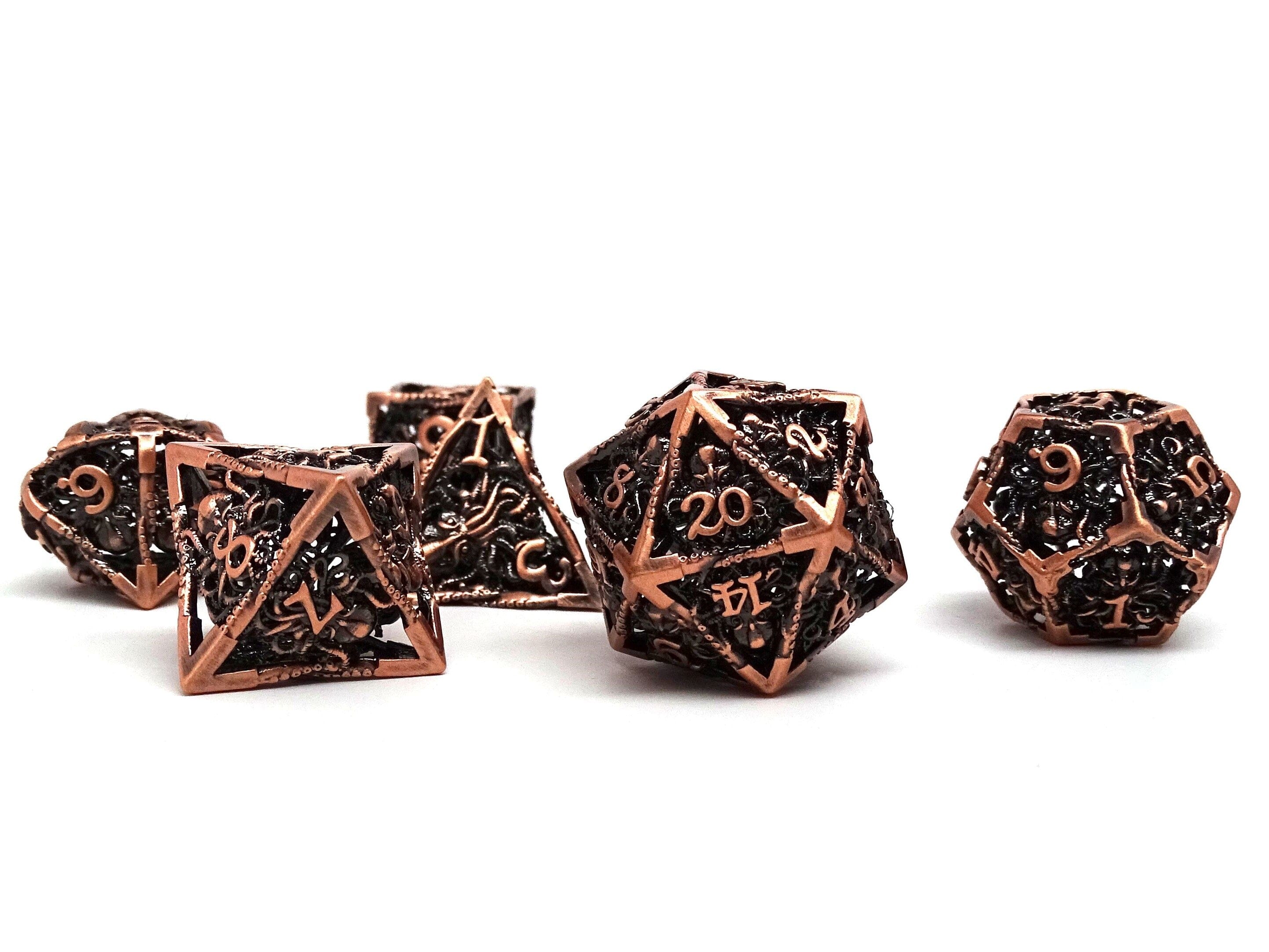 Hollow Metal Copper Cthulhu Dice Set - Bards & Cards