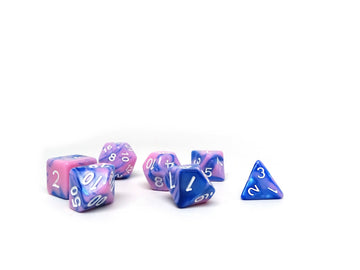 Pink and Blue Marble - 7 Piece Dice Collection - Bards & Cards