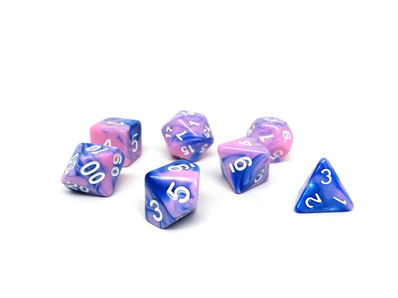Pink and Blue Marble - 7 Piece Dice Collection - Bards & Cards