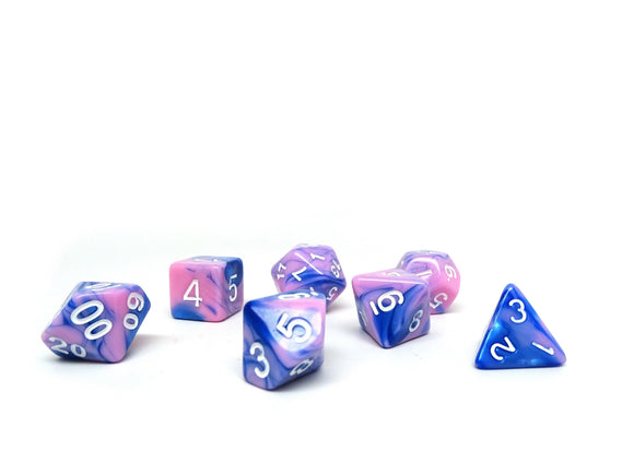 Pink and Blue Marble - 7 Piece Dice Collection - Bards & Cards