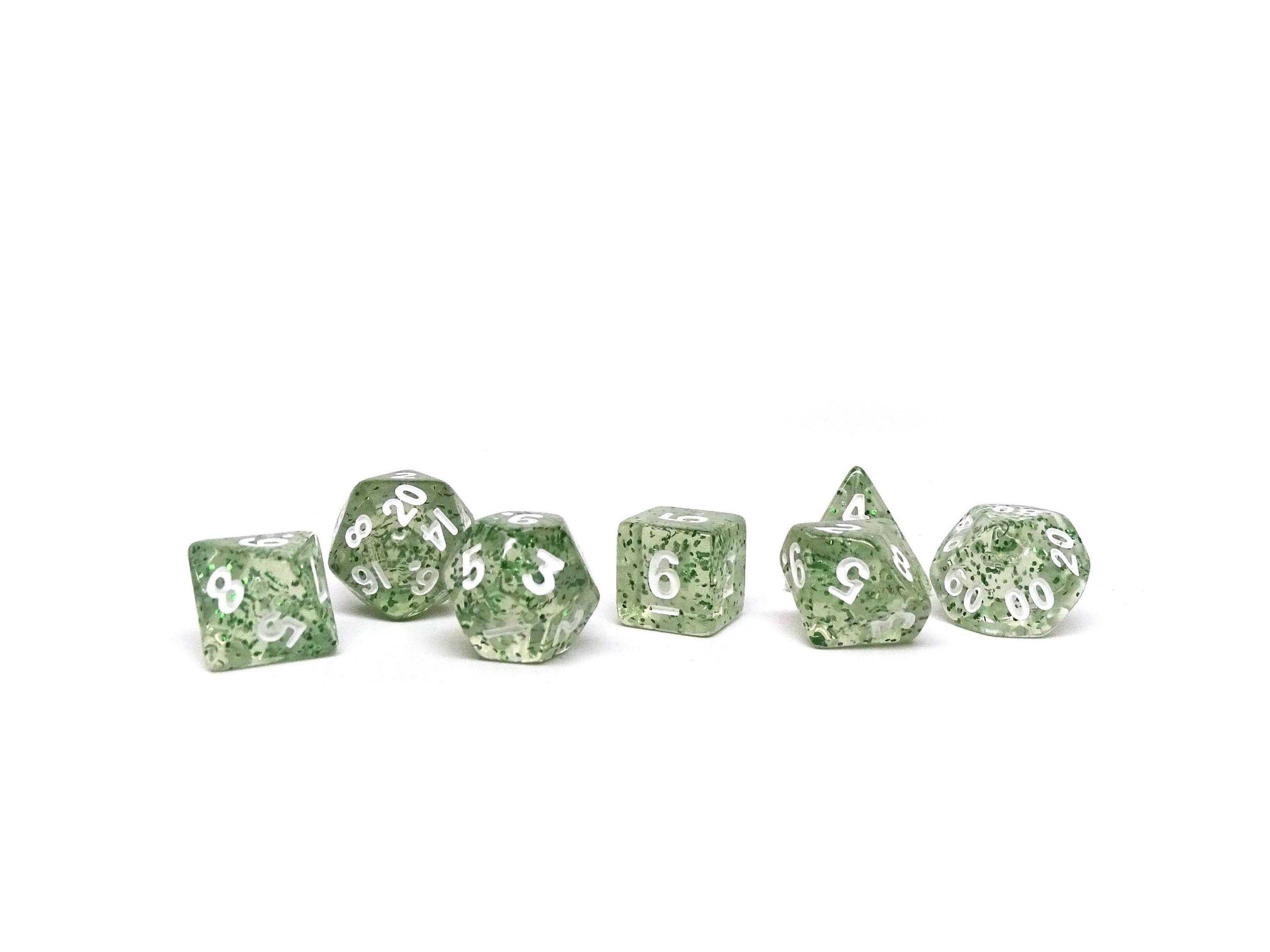 10mm Green Sparkle Mini Dice Set - Bards & Cards