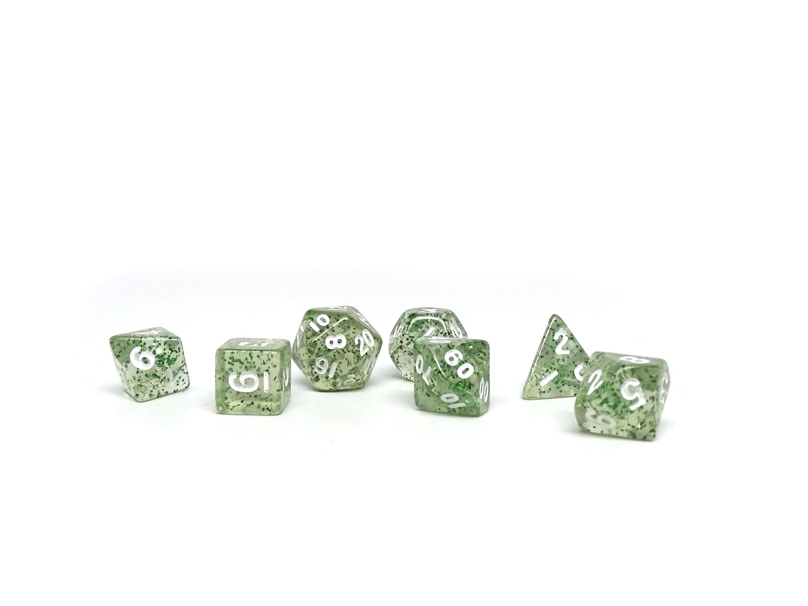 10mm Green Sparkle Mini Dice Set - Bards & Cards