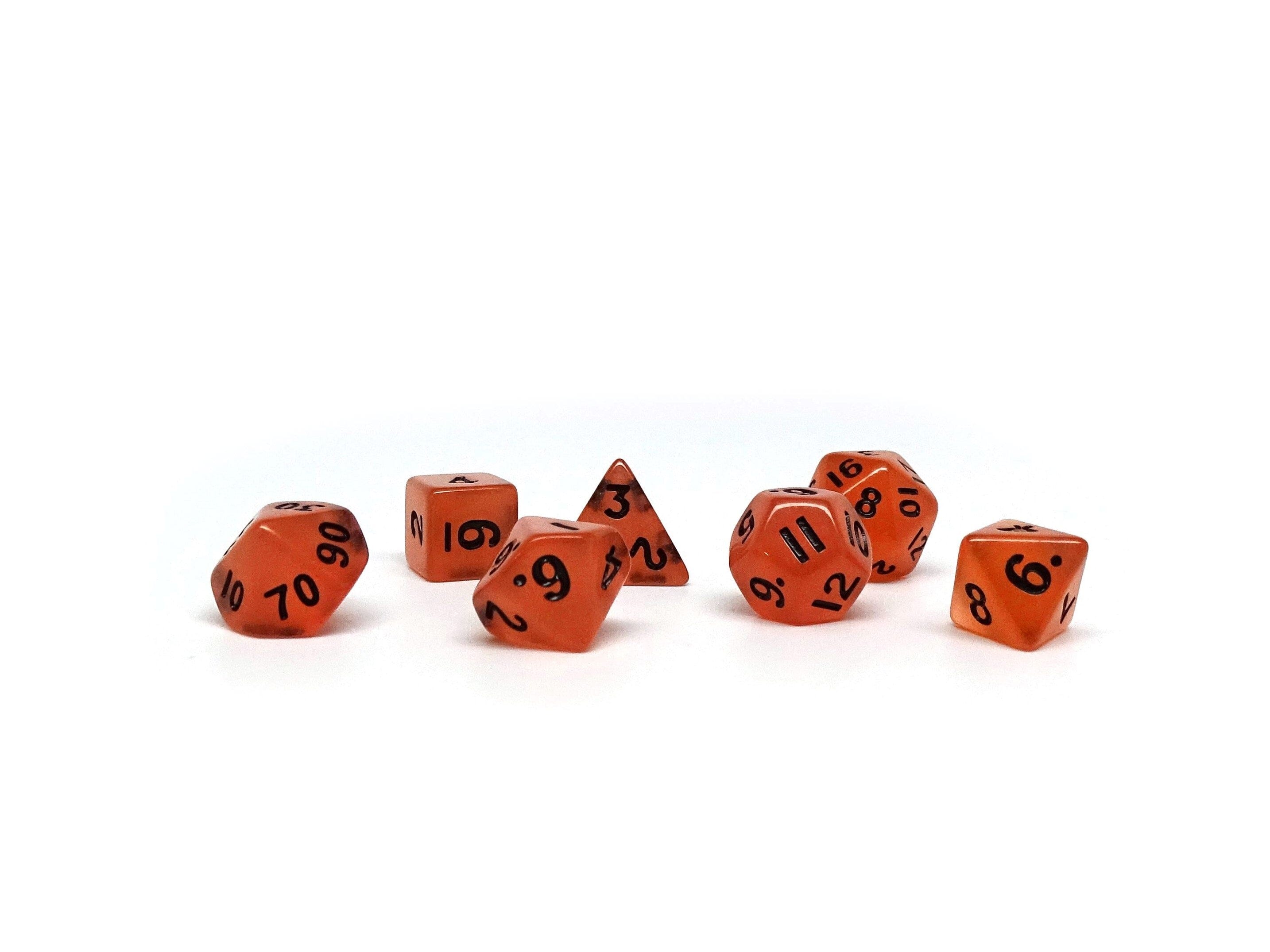 10mm Orange Glow in the Dark Mini Dice Set - Bards & Cards