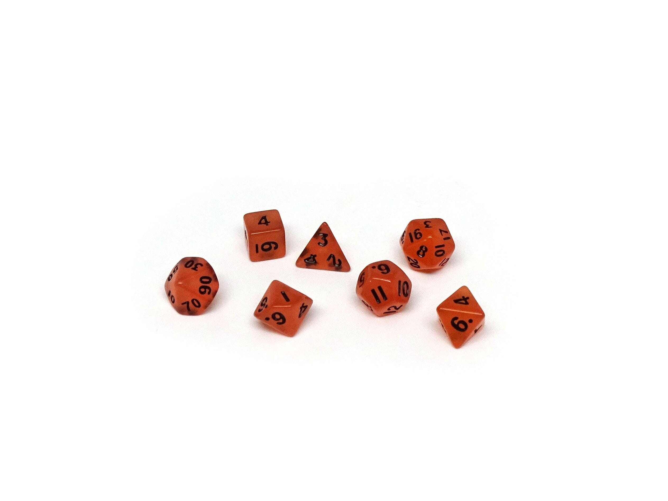 10mm Orange Glow in the Dark Mini Dice Set - Bards & Cards