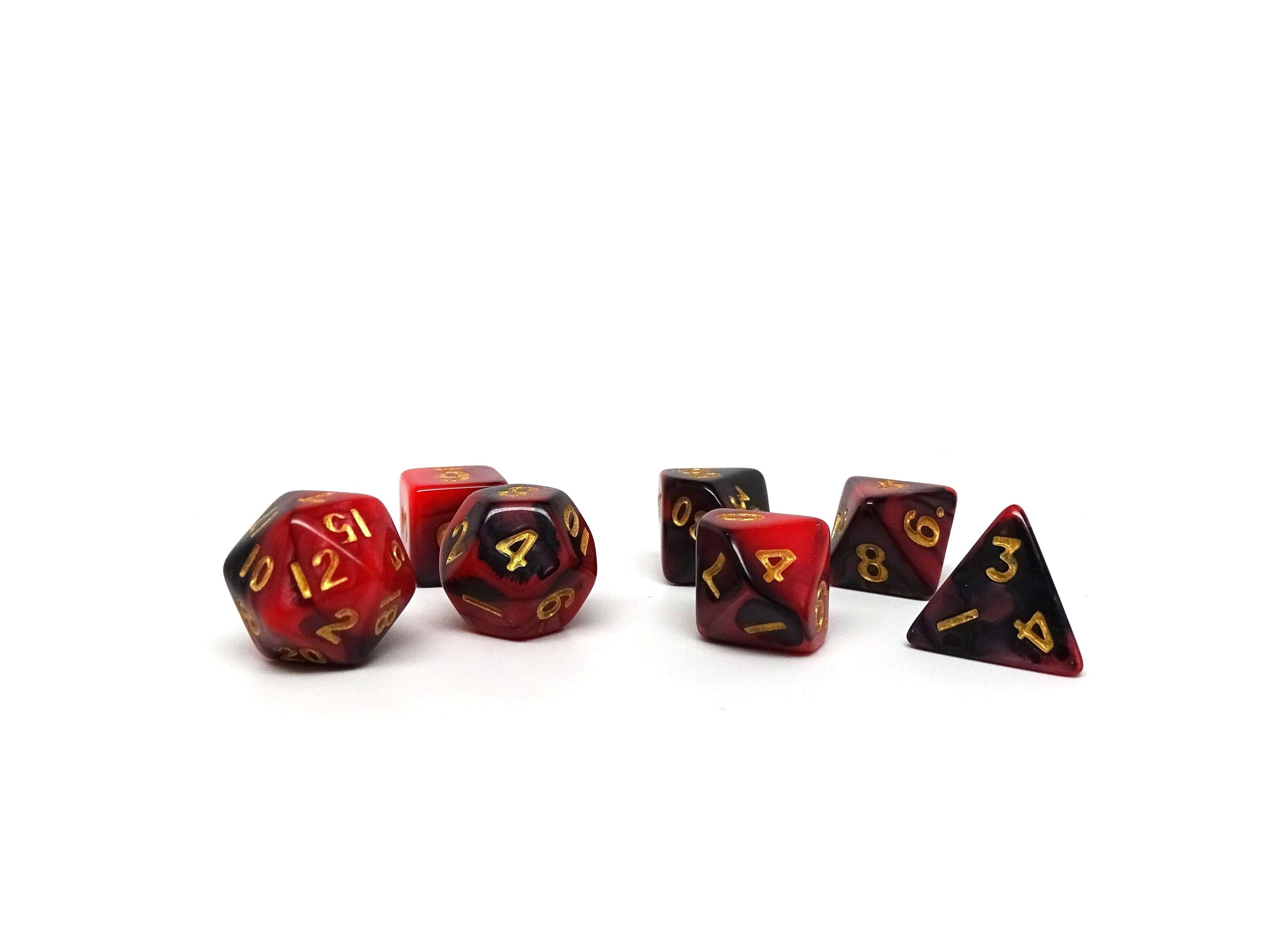 10mm Black and Red Swirl Mini Dice Set - Bards & Cards