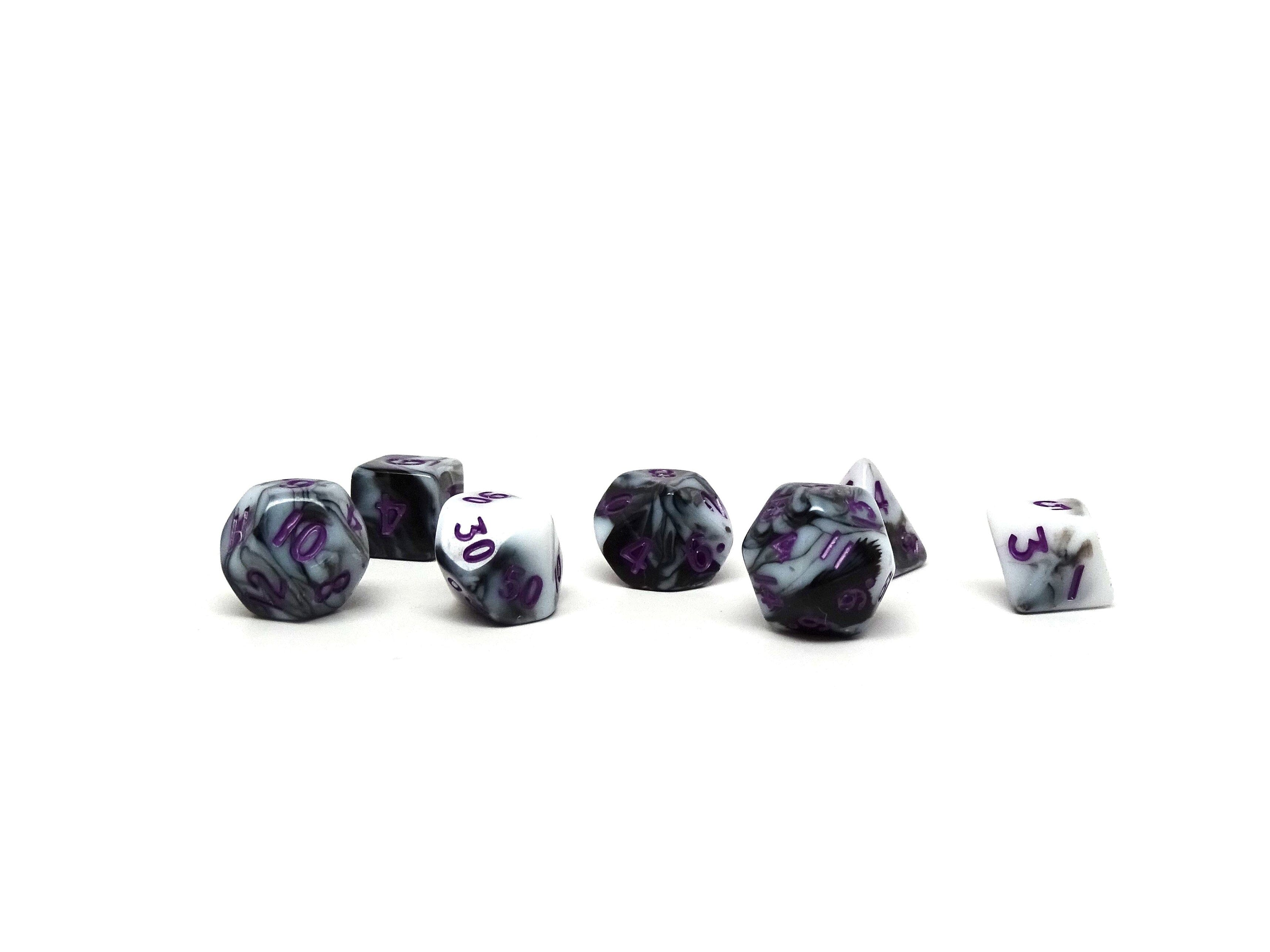 10mm Marbled with Purple Numbering Mini Dice Set - Bards & Cards