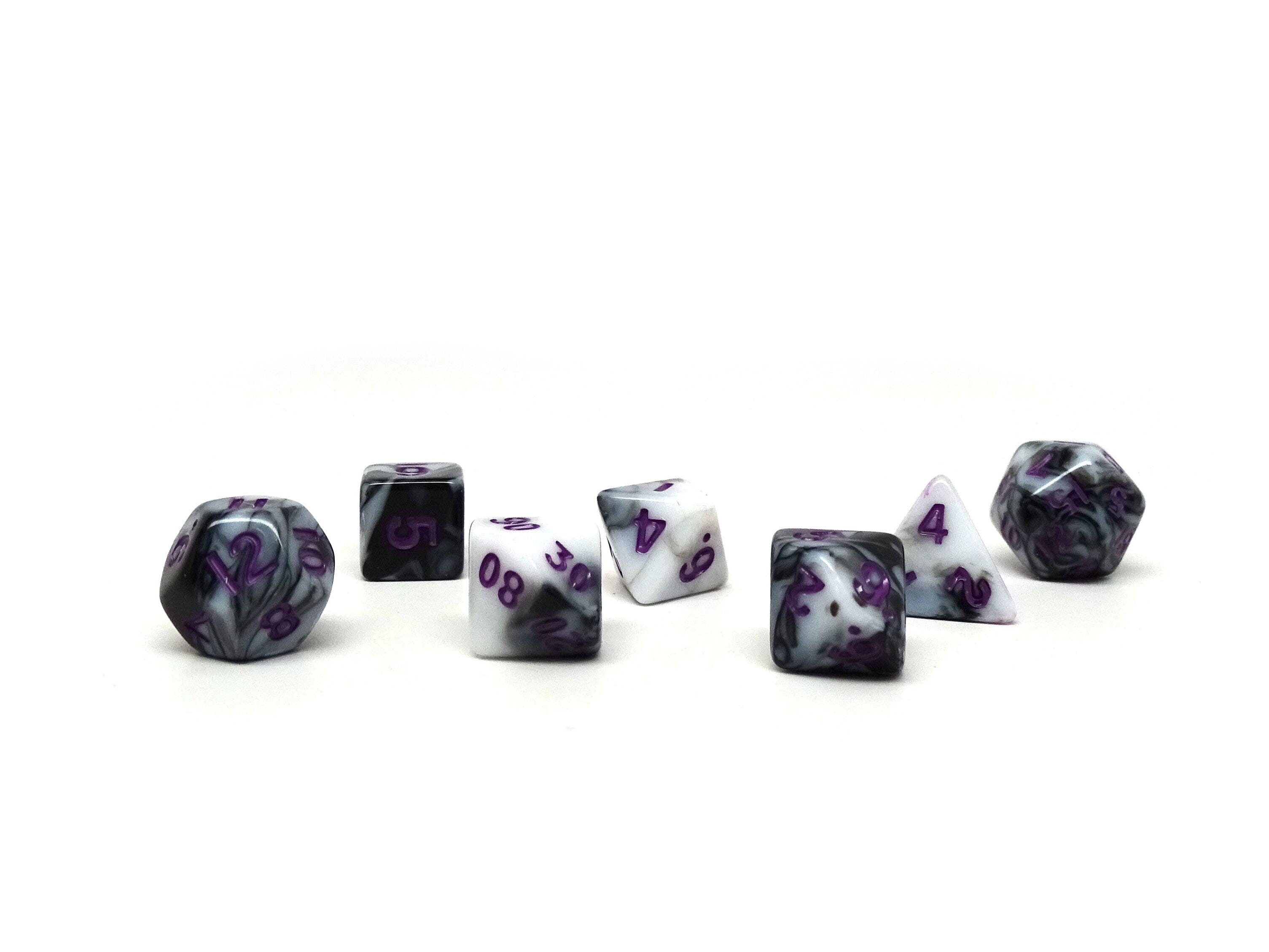 10mm Marbled with Purple Numbering Mini Dice Set - 0