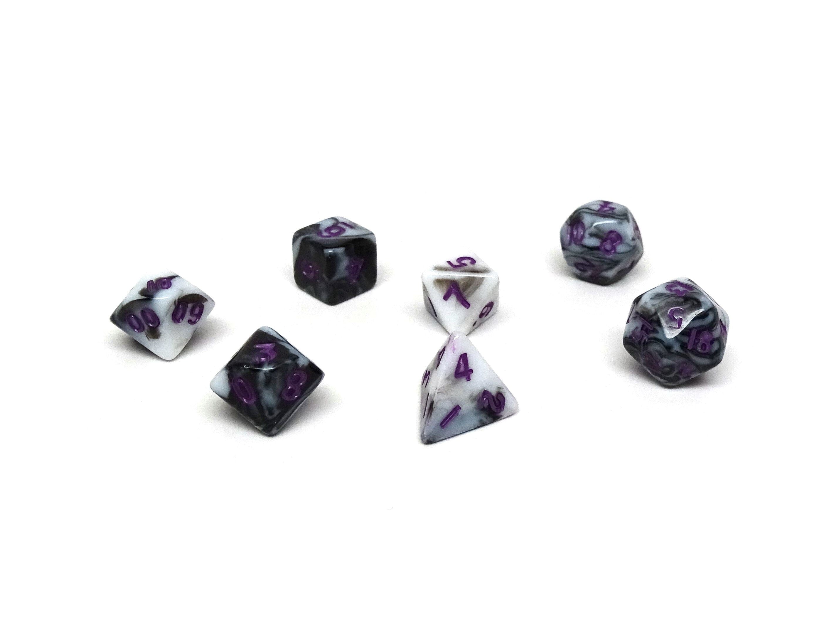 10mm Marbled with Purple Numbering Mini Dice Set - Bards & Cards