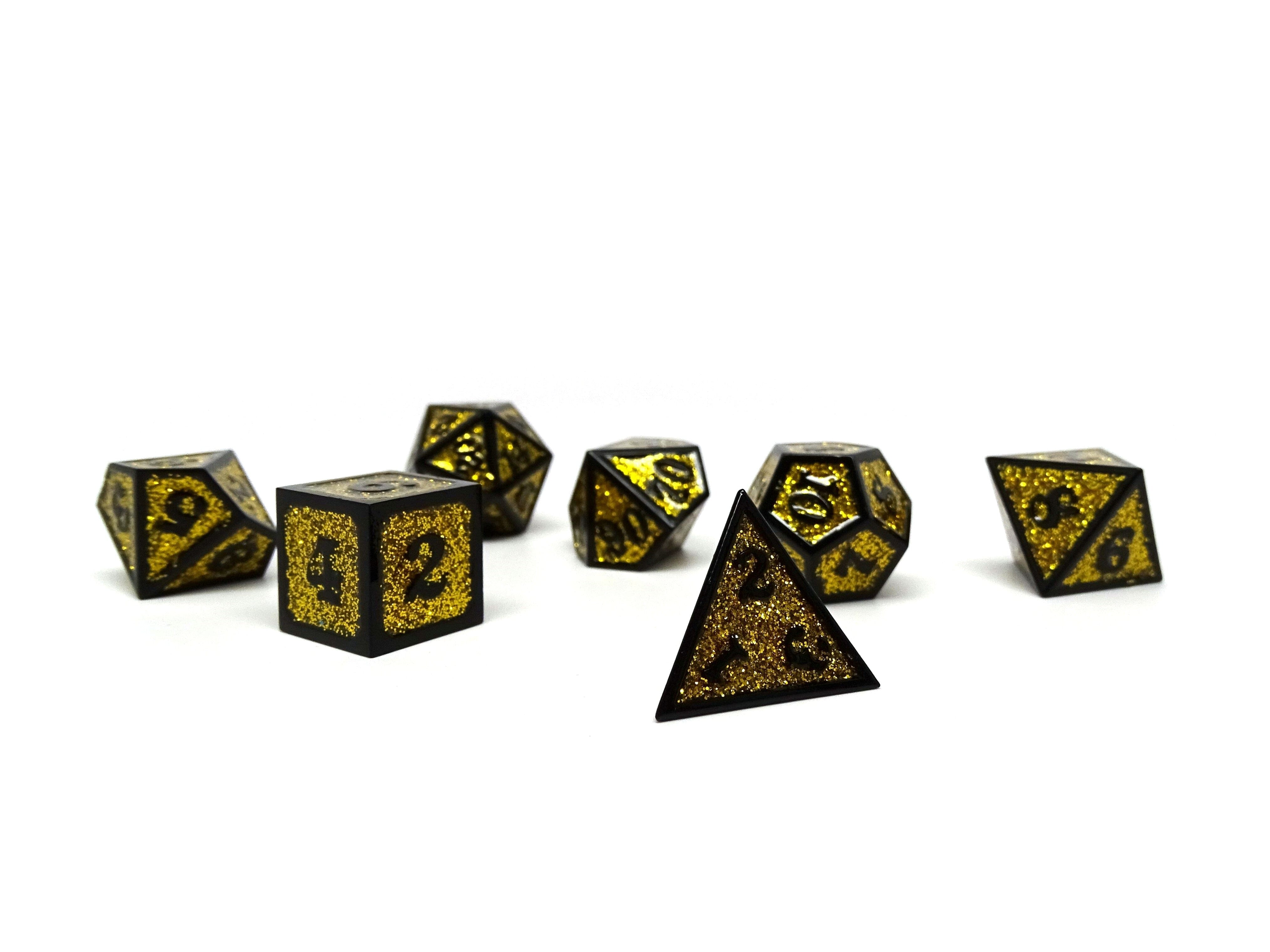 Heroic Dice of Metallic Luster -  Yellow with Black Font - Bards & Cards