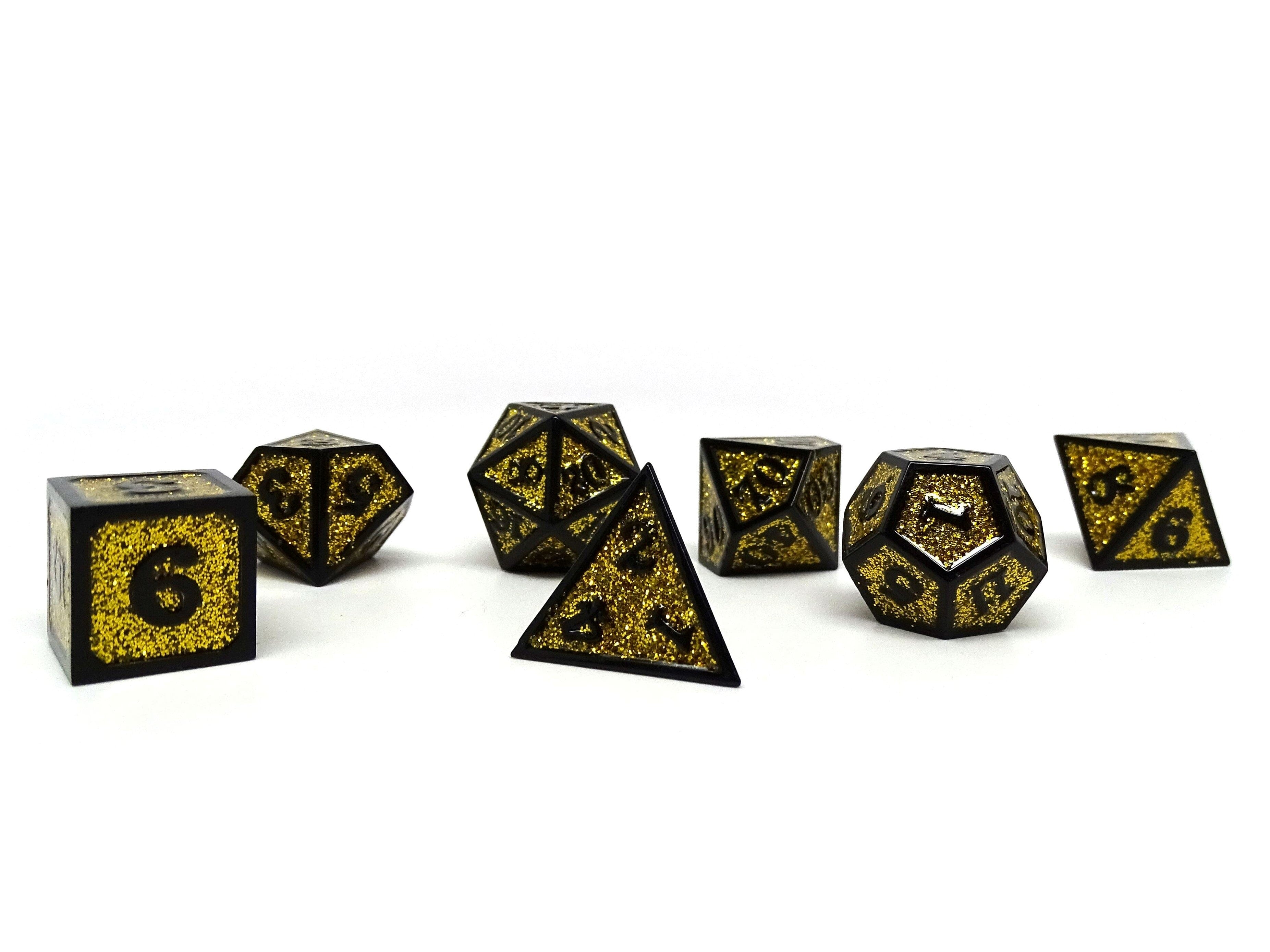 Heroic Dice of Metallic Luster -  Yellow with Black Font - Bards & Cards