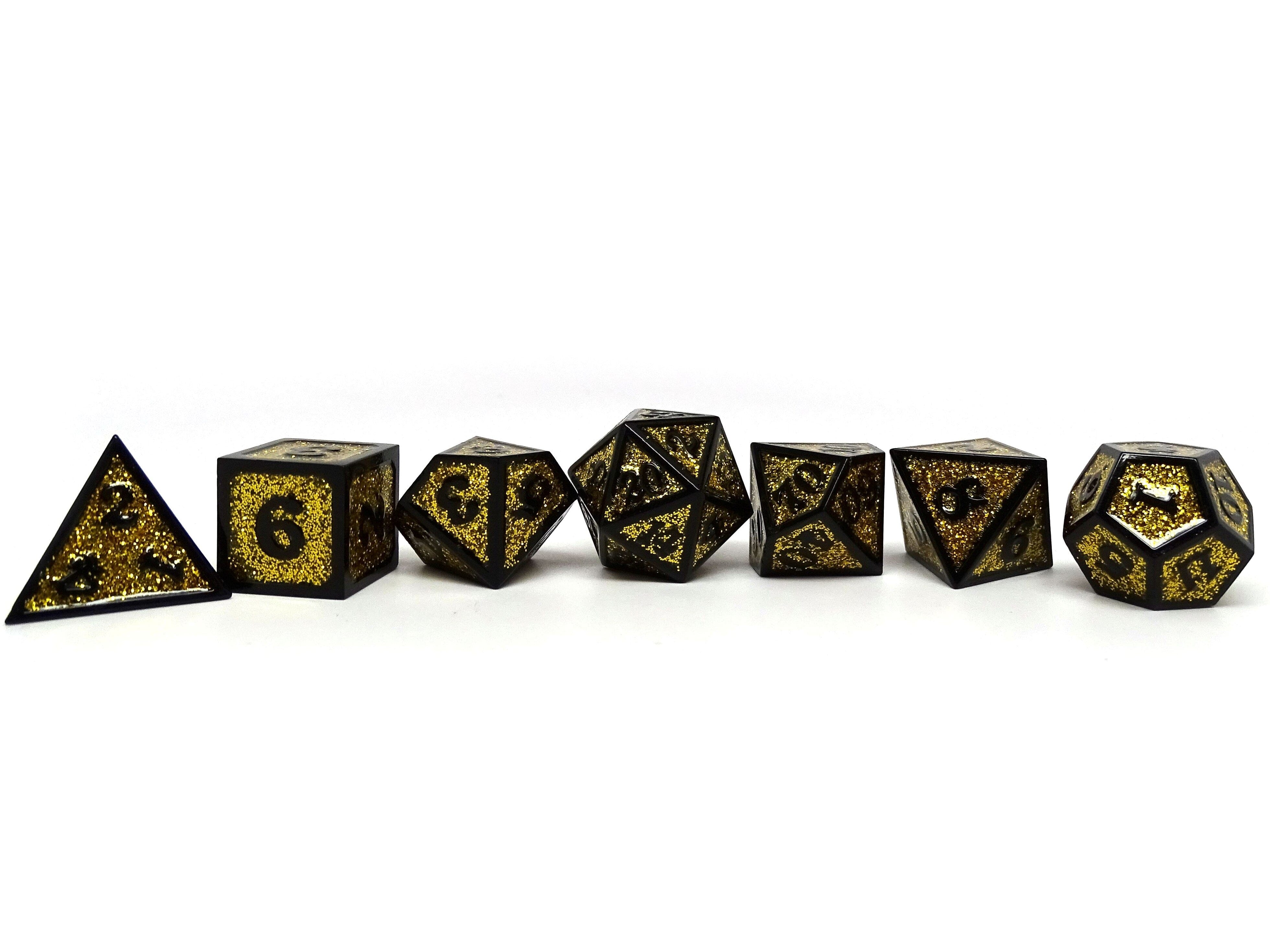 Heroic Dice of Metallic Luster -  Yellow with Black Font - Bards & Cards