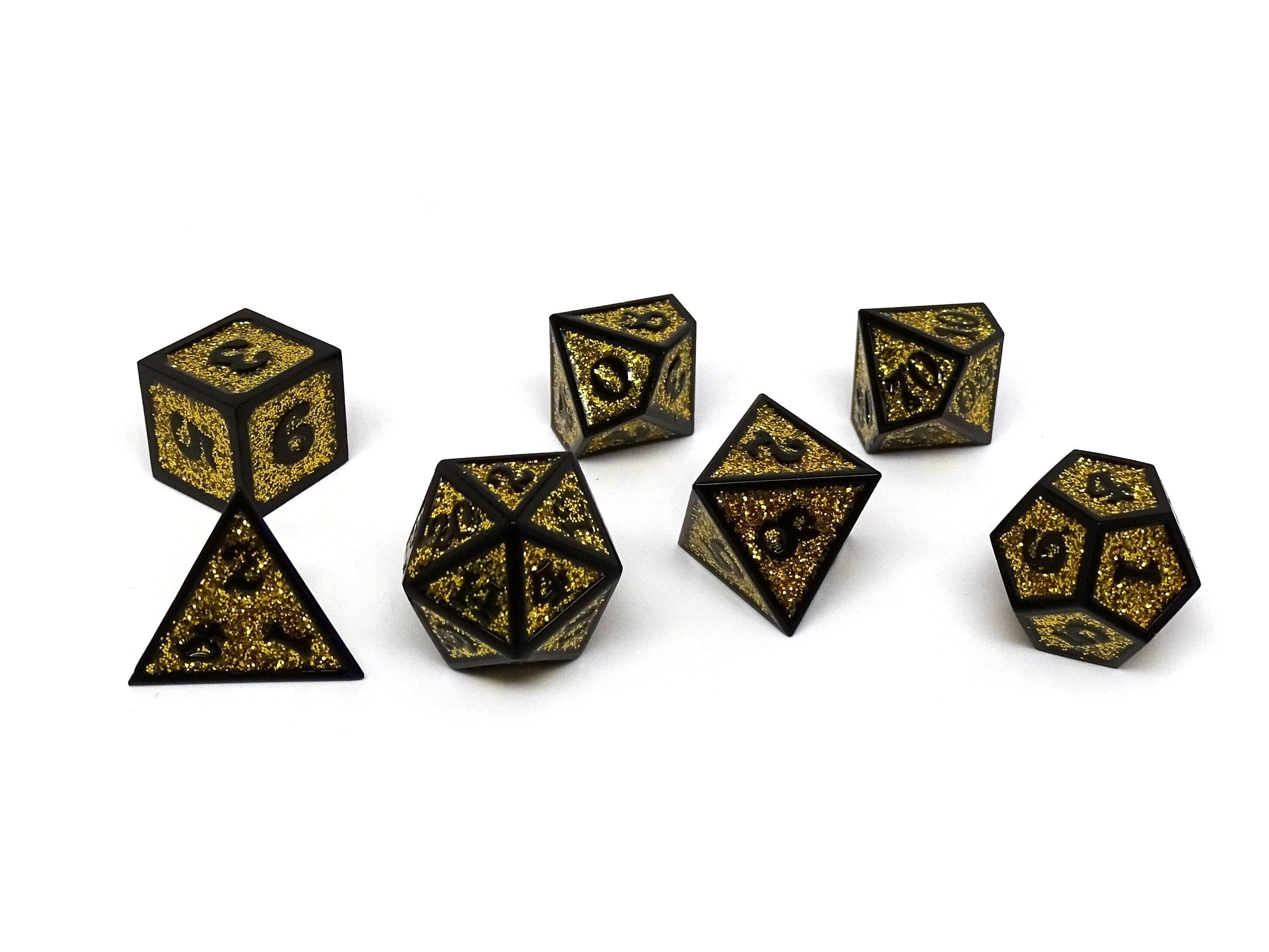 Heroic Dice of Metallic Luster -  Yellow with Black Font - Bards & Cards