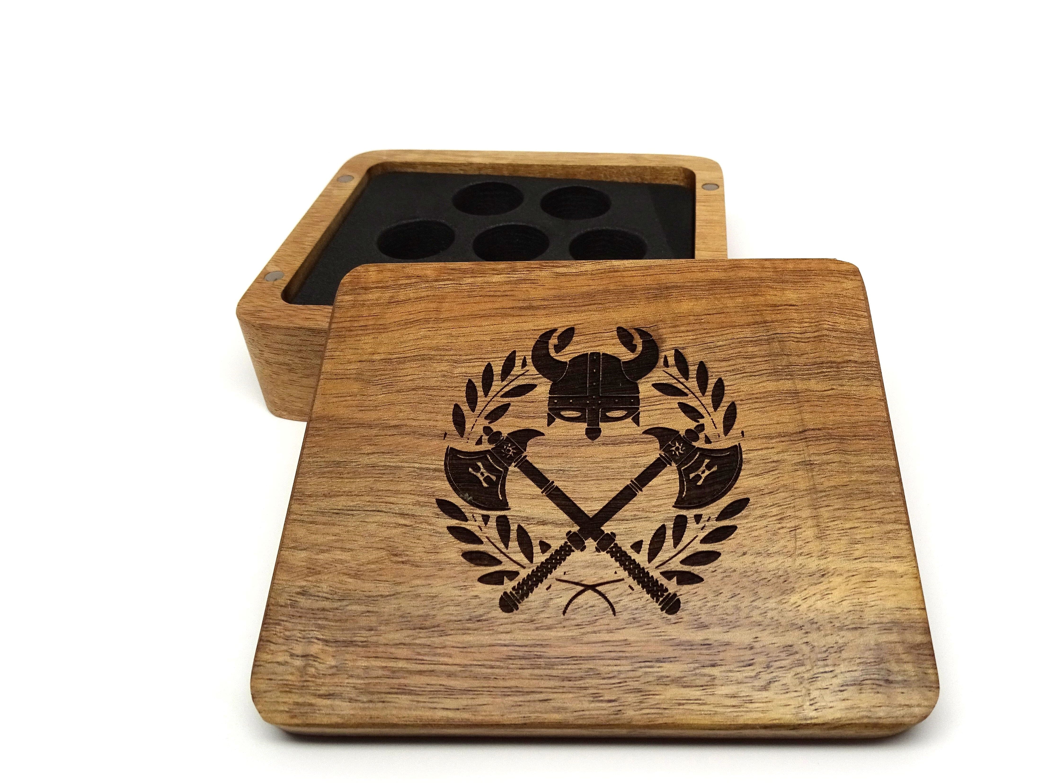 Battle Helmet Wooden Dice Case - Bards & Cards