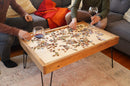 Rustic Puzzle Coffee Table with removable glass top - includes 2 hidden drawers - 24x36" - Bards & Cards