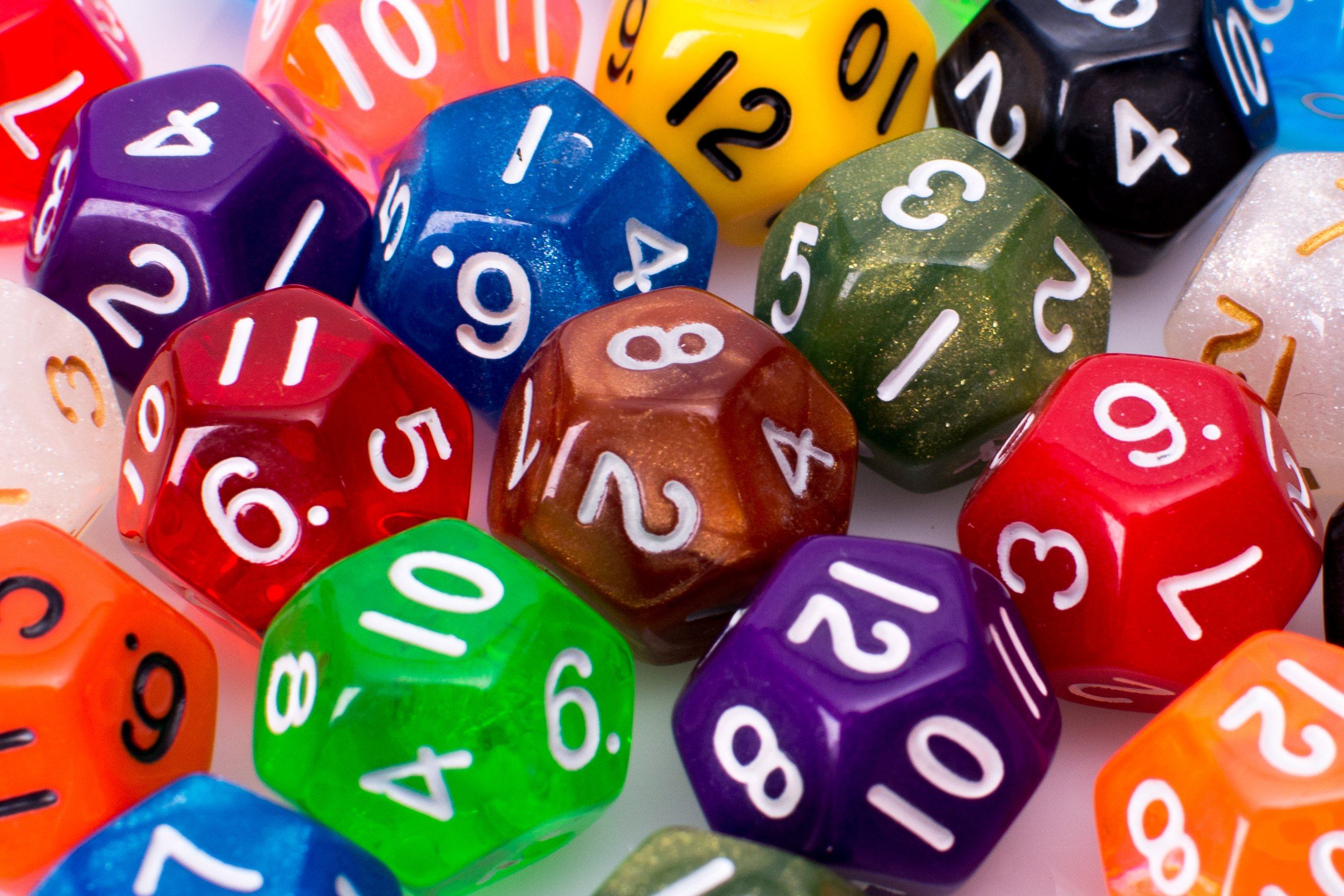 12 Sided Dice | 25 Count Assorted | Multi Colored D12s - Bards & Cards