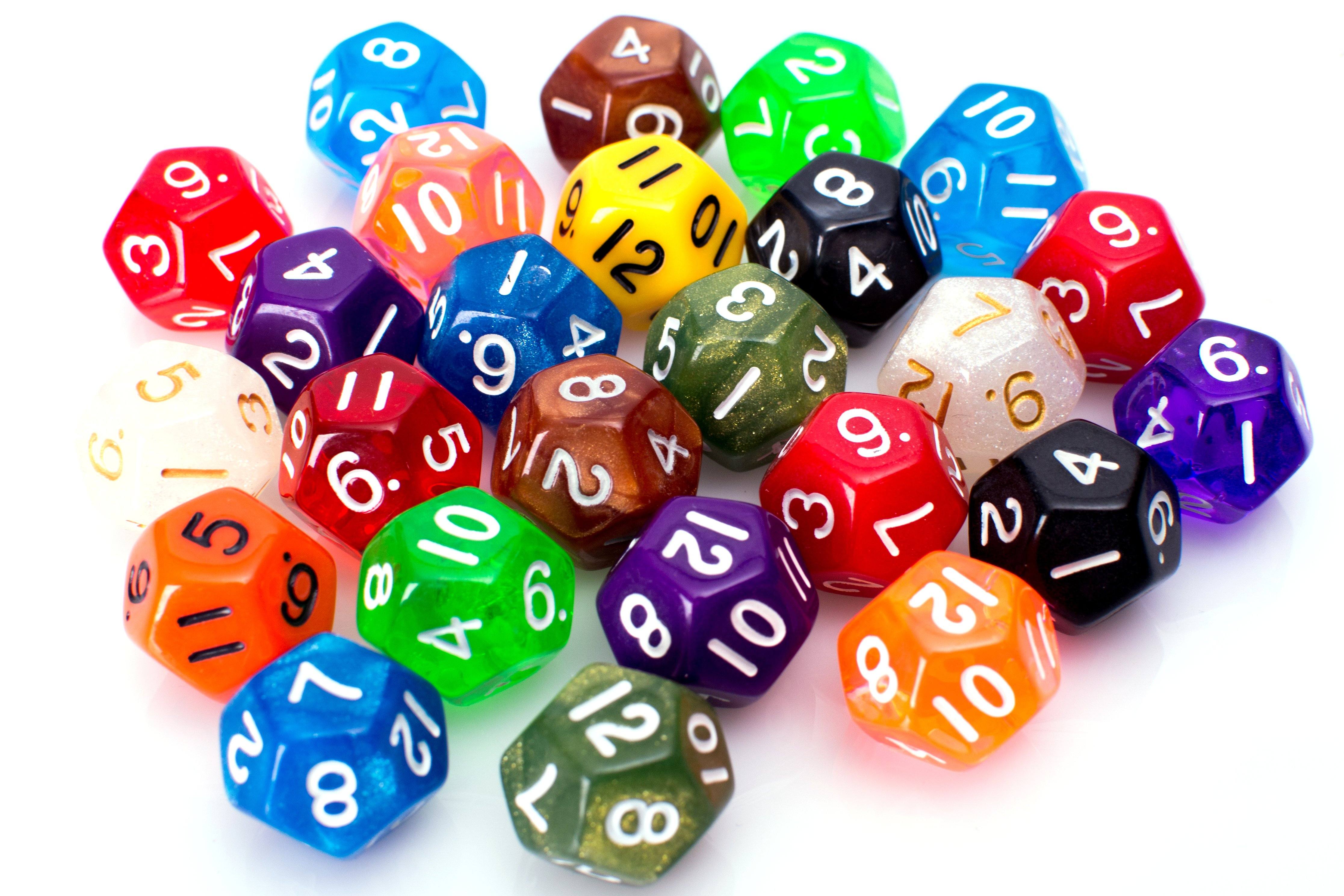 12 Sided Dice | 25 Count Assorted | Multi Colored D12s - Bards & Cards