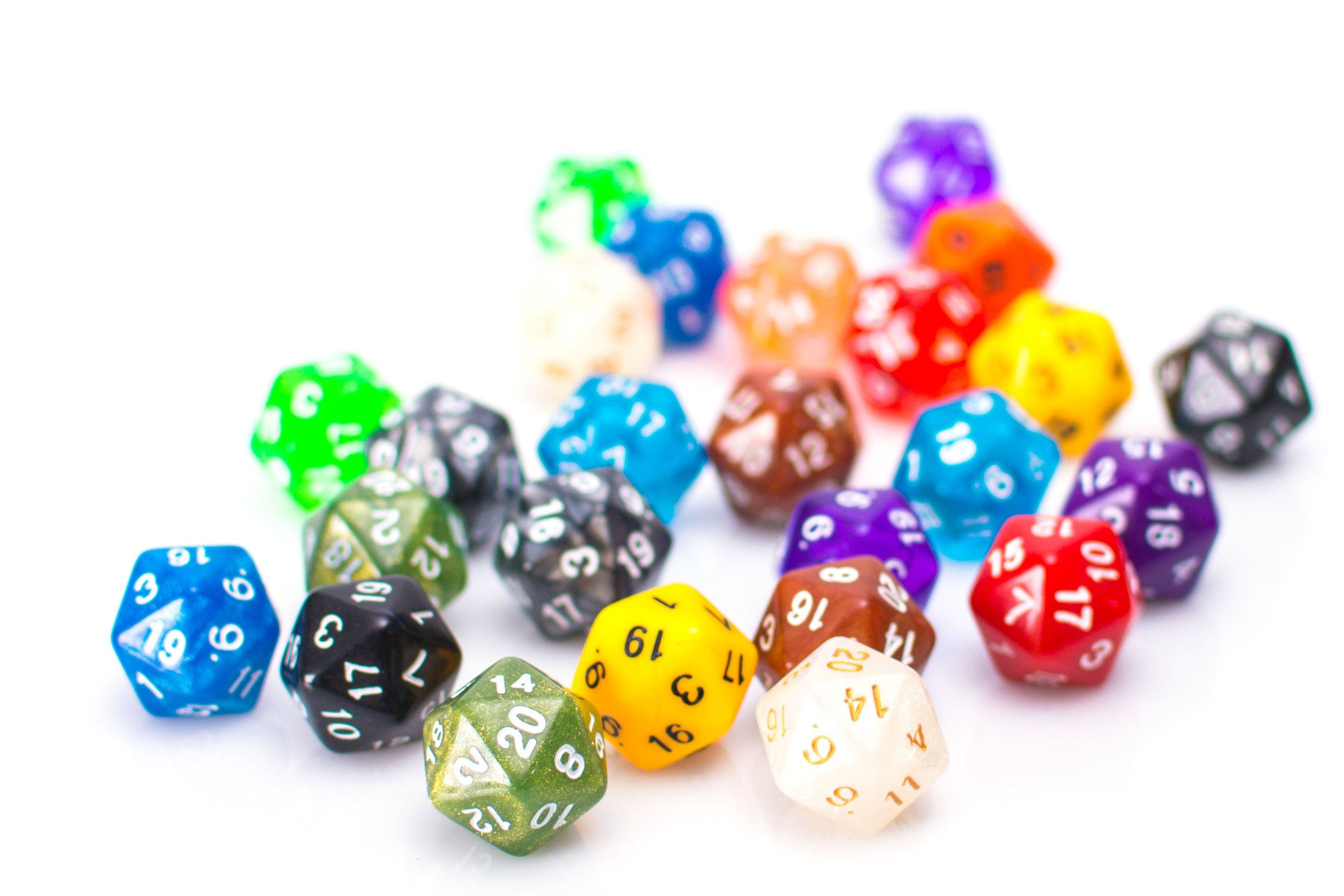 Bulk 20 Sided Dice | 25 Count Assorted D20s - Bards & Cards