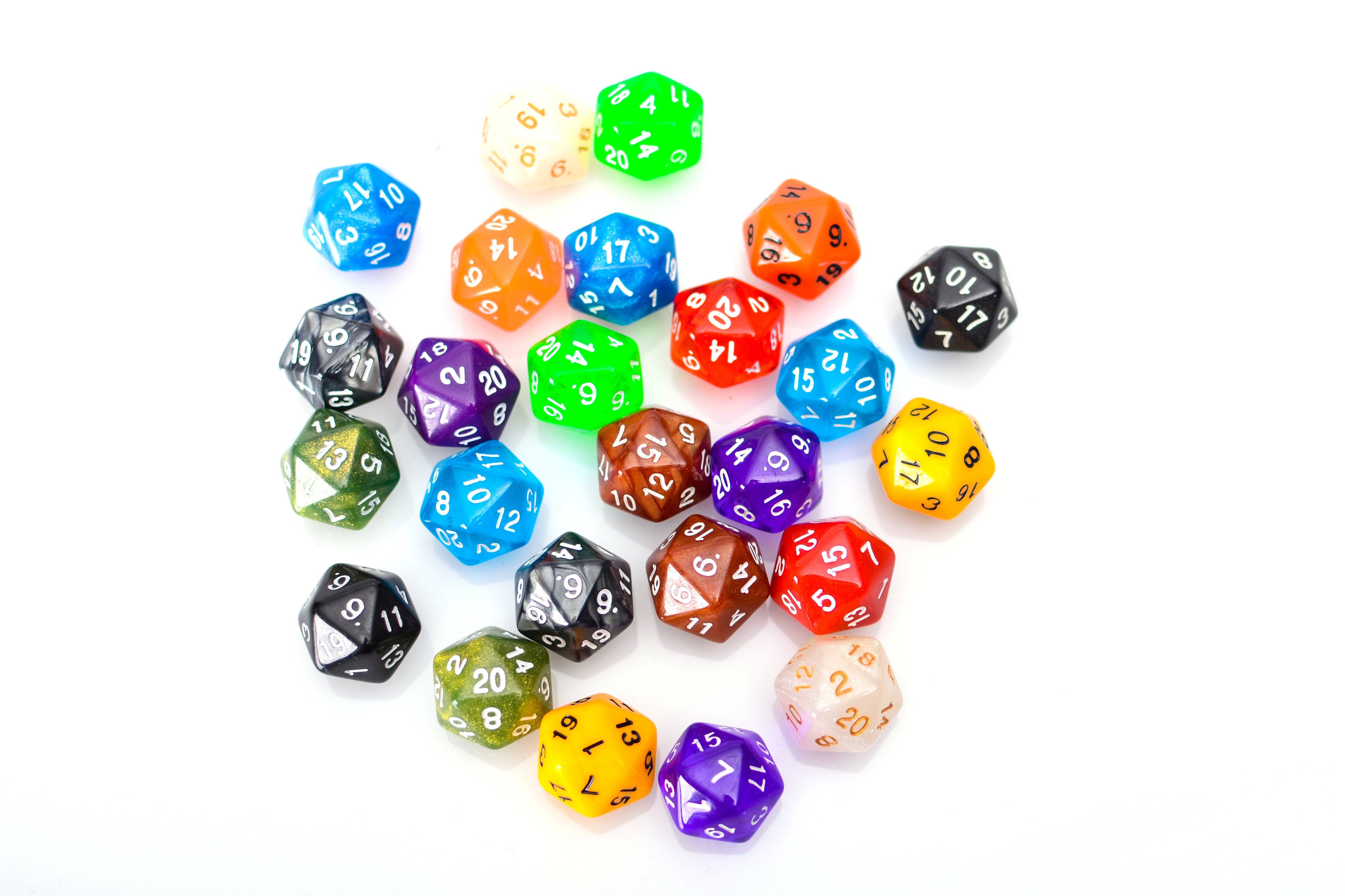 Bulk 20 Sided Dice | 25 Count Assorted D20s - Bards & Cards