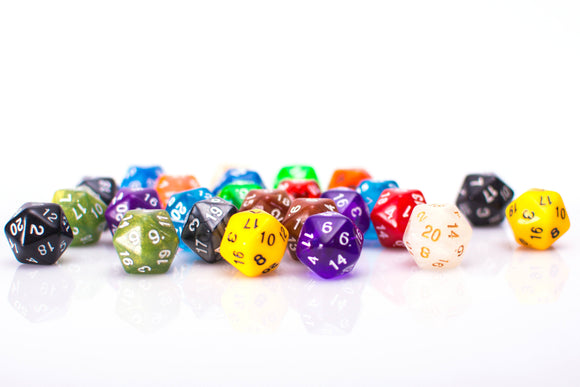 Bulk 20 Sided Dice | 25 Count Assorted D20s - Bards & Cards