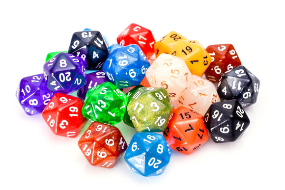 Bulk 20 Sided Dice | 25 Count Assorted D20s - Bards & Cards
