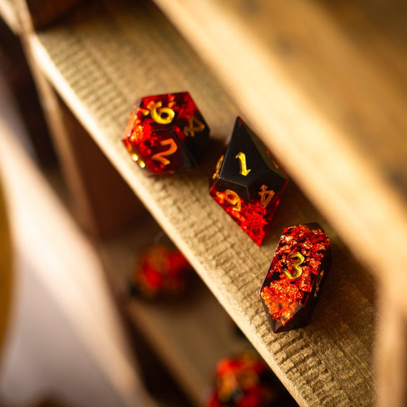 Dark Blood Handmade Resin DND Dice Set - Bards & Cards