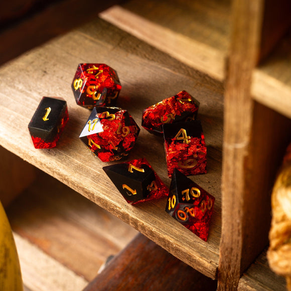 Dark Blood Handmade Resin DND Dice Set - Bards & Cards