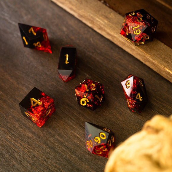 Dark Blood Handmade Resin DND Dice Set - Bards & Cards