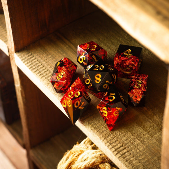 Dark Blood Handmade Resin DND Dice Set - Bards & Cards