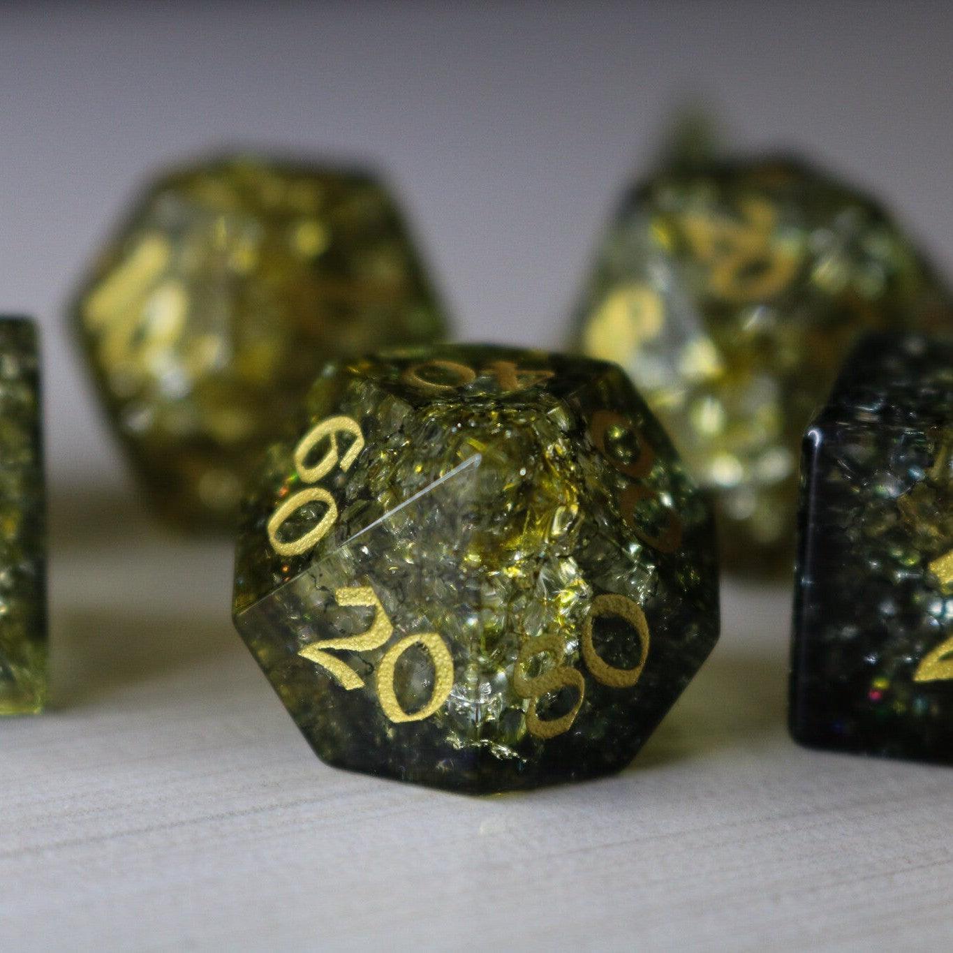 Dark Sun (Green And Yellow) Forge Fire Glass DND Dice Set - 0