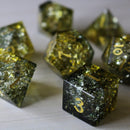 Dark Sun (Green And Yellow) Forge Fire Glass DND Dice Set - Bards & Cards