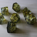 Dark Sun (Green And Yellow) Forge Fire Glass DND Dice Set - Bards & Cards