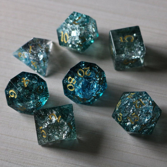 Dark Waters Forge Fire Glass Blue DND Dice Set - Bards & Cards