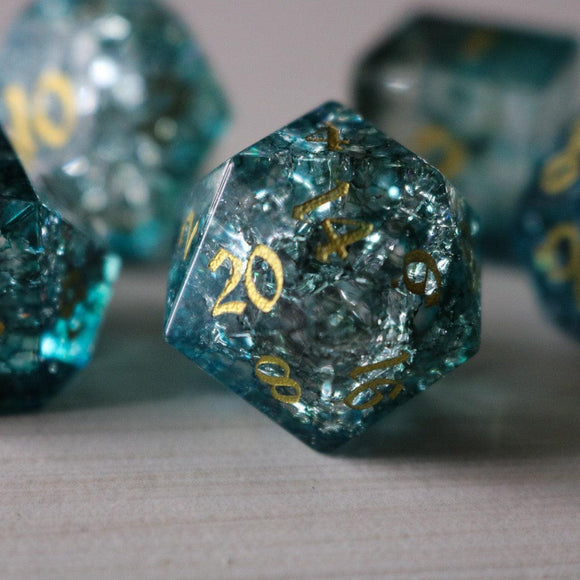 Dark Waters Forge Fire Glass Blue DND Dice Set - Bards & Cards