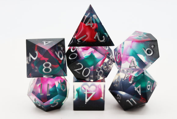 Sharp Edge Resin RPG Dice Set - Daytona - Bards & Cards
