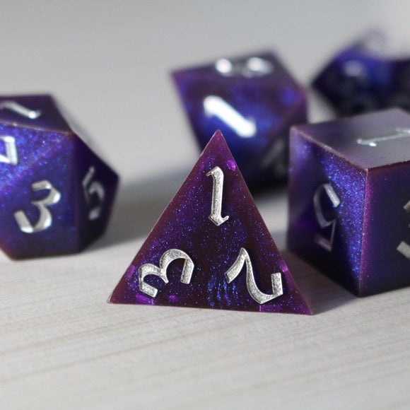 Deep Space Handmade Sharp Edge Resin DND Dice Set - Bards & Cards
