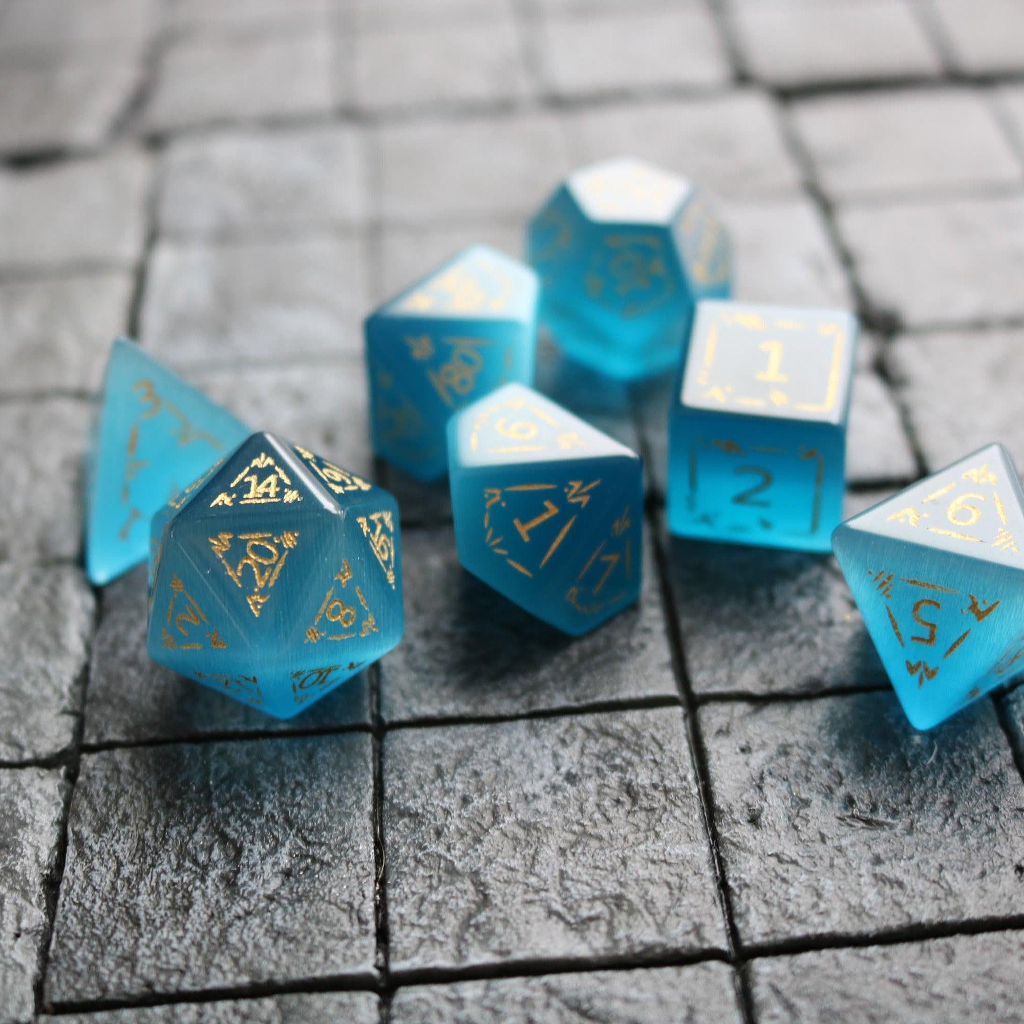 Dragon Shield Blue Cats Eye Stone Gemstone DND Dice Set - 0