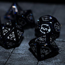 Dragon Shield Blue Sandstone (Silver Font) Gemstone DND Dice Set - Bards & Cards