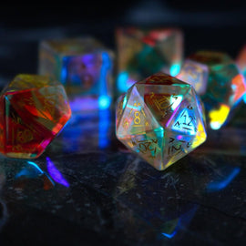 Dragon Shield Gemstone Dichroic Glass DND Dice Set - Bards & Cards