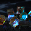 Dragon Shield Gemstone Dichroic Glass DND Dice Set - Bards & Cards