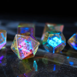 Dragon Shield Gemstone Dichroic Glass DND Dice Set - Bards & Cards