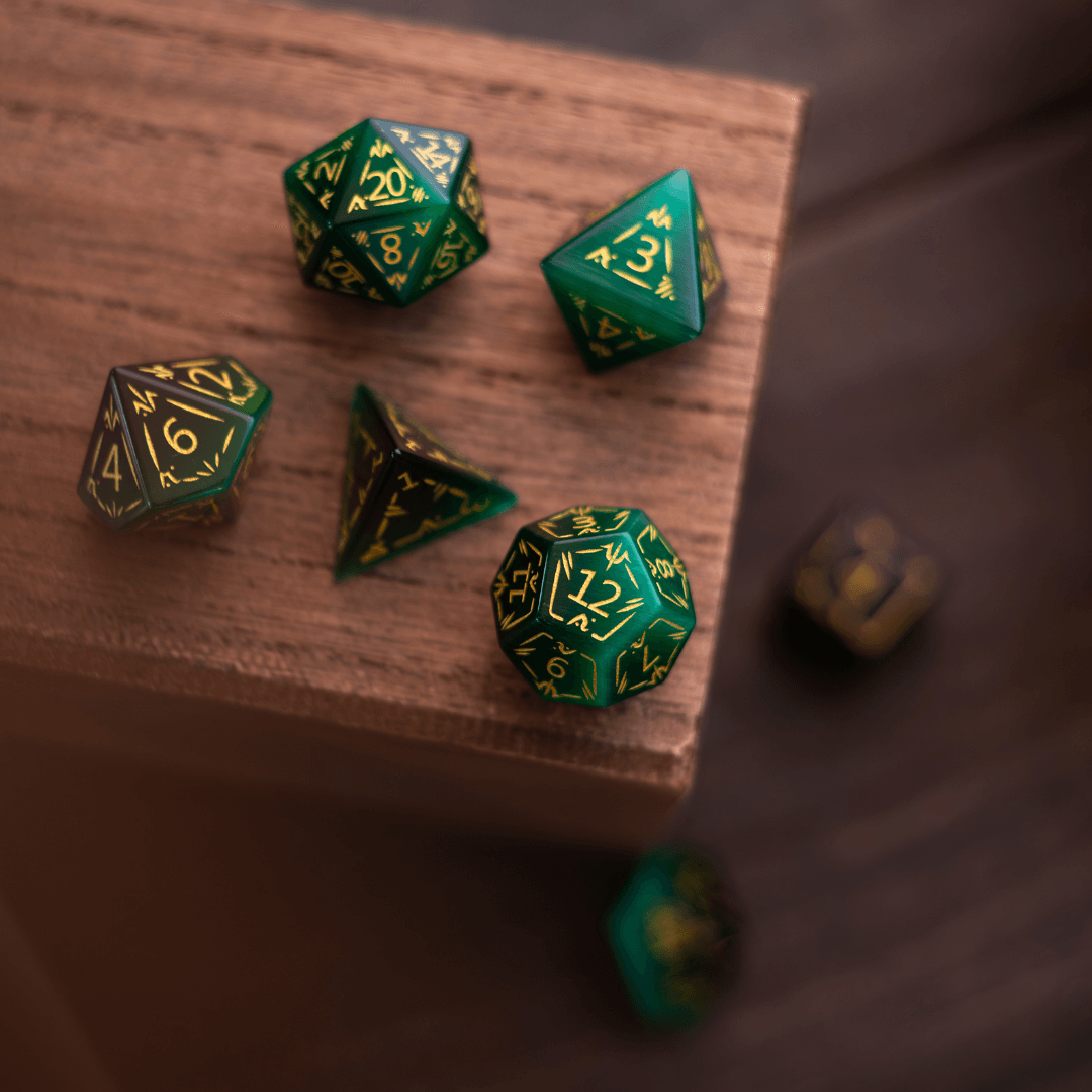 Dragon Shield Green Cats Eye Stone Gemstone DND Dice Set - 0