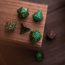 Dragon Shield Green Cats Eye Stone Gemstone DND Dice Set - Bards & Cards