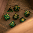 Dragon Shield Green Cats Eye Stone Gemstone DND Dice Set - Bards & Cards