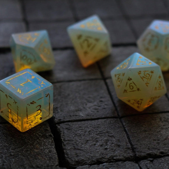 Dragon Shield Opalite Gemstone DND Dice Set - Bards & Cards