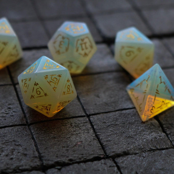 Dragon Shield Opalite Gemstone DND Dice Set - Bards & Cards
