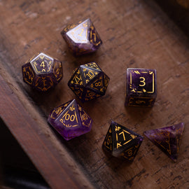 Dragon Shield Purple Amethyst Gemstone DND Dice Set - Bards & Cards