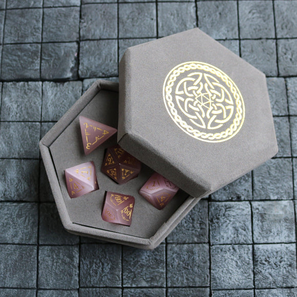 Dragon Shield Watermelon Cats Eye Stone Gemstone DND Dice Set - Bards & Cards